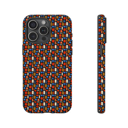 Geometric Retro Mosaic Tough Phone Case — Durable Colorful Protective Cover