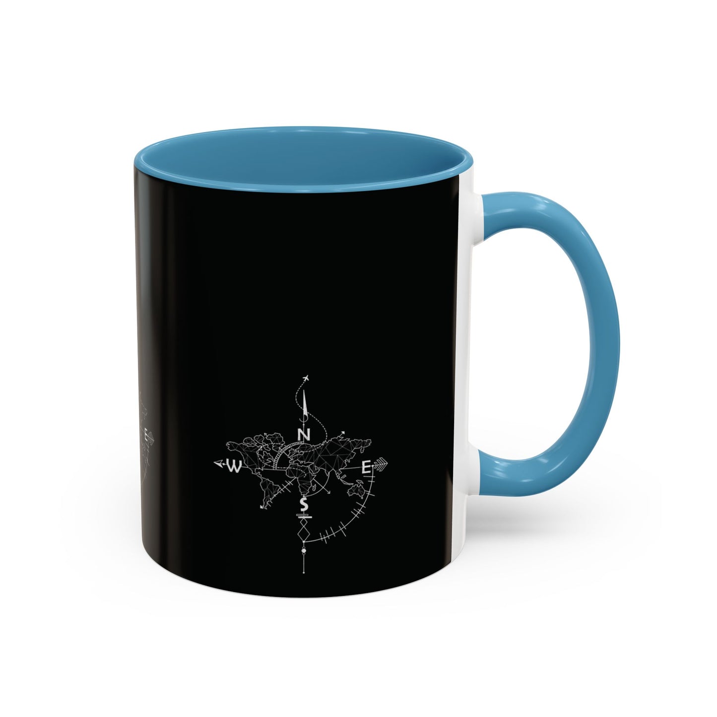 Compass World Map Coffee Mug — Black Accent Travel Mug for Explorers