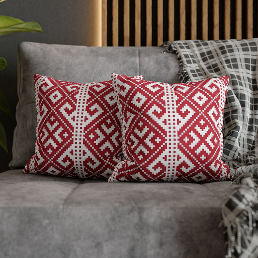 Red Nordic Geometric Pillowcase – Scandinavian Knit Pattern Square Pillow Cover