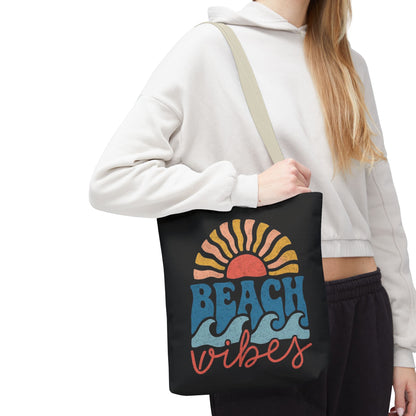 Beach Vibes Tote Bag — Retro Sunset Surf Waves Beach Tote