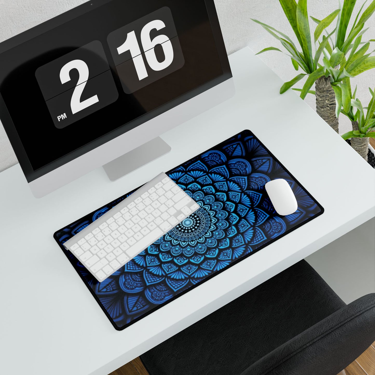 Blue Mandala Desk Mat — Large Yoga-Inspired Gaming Mouse Pad