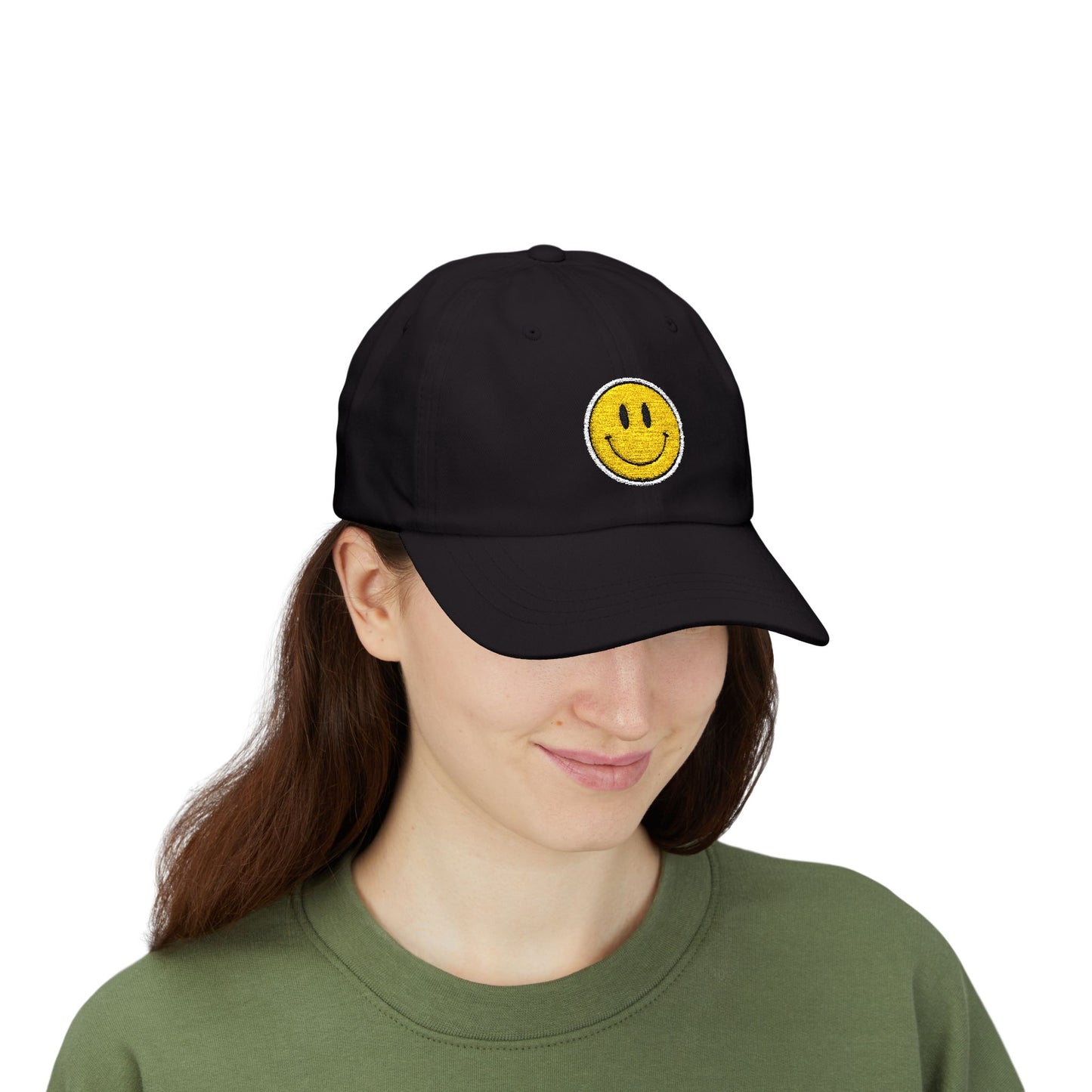 Smiley Face Dad Cap - Embroidered Yellow Smile Baseball Hat