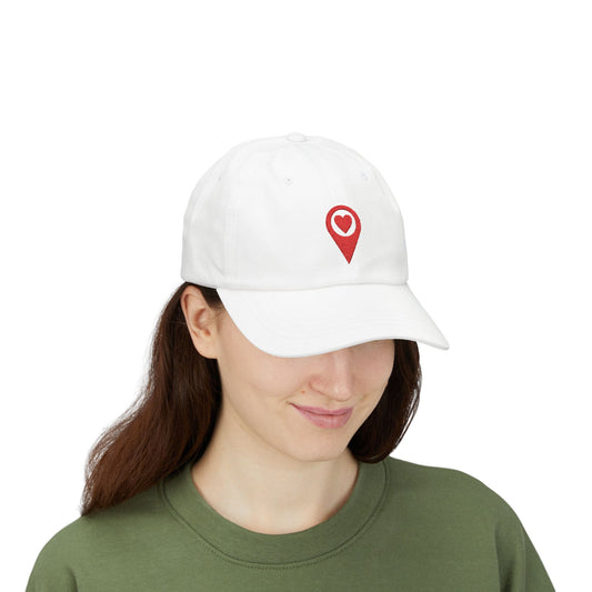 Heart Location Dad Cap – Minimalist Pinpoint Love Baseball Hat