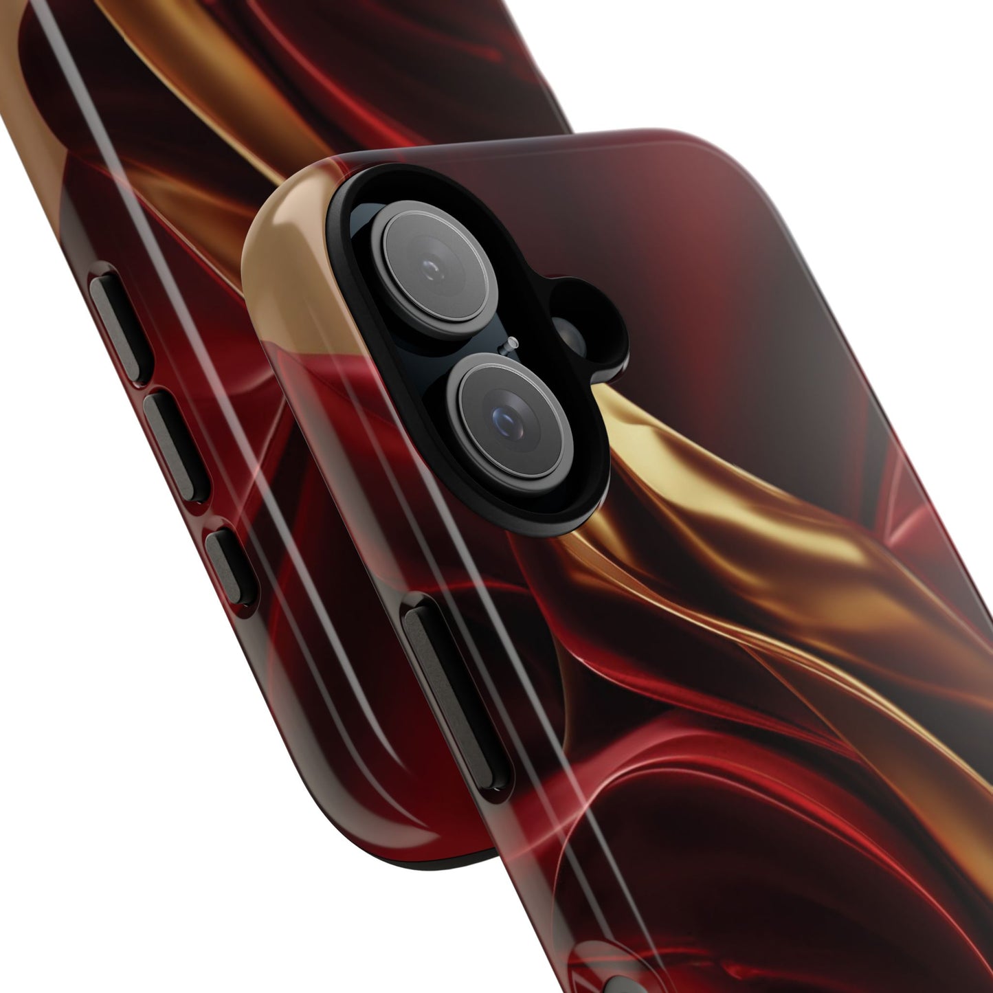 Protective Phone Case — Red & Gold Satin Swirl Design