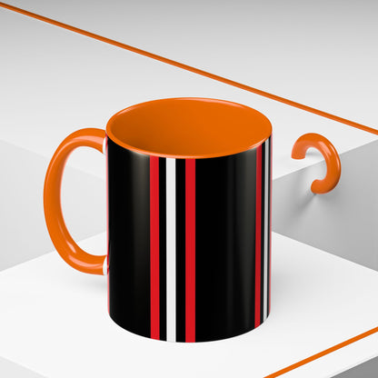 Black Accent Coffee Mug with Red & White Racing Stripes — 11/15oz