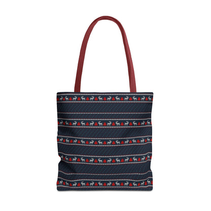 Holiday Reindeer Stripe Tote Bag — Festive Christmas Pattern Tote