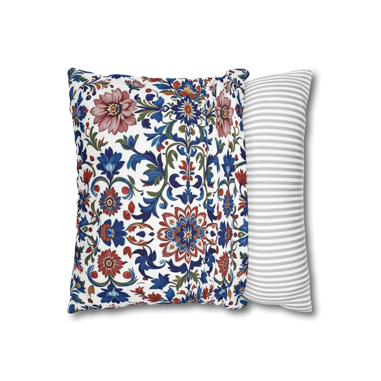 Floral Medina Decorative Pillowcase — Blue & Rust Turkish Tile Pattern