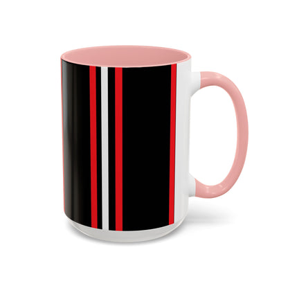 Black Accent Coffee Mug with Red & White Racing Stripes — 11/15oz