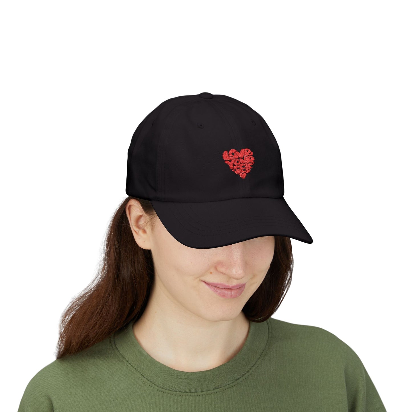 Classic Dad Cap — Red 'Love Yourself' Heart Embroidered Baseball Hat