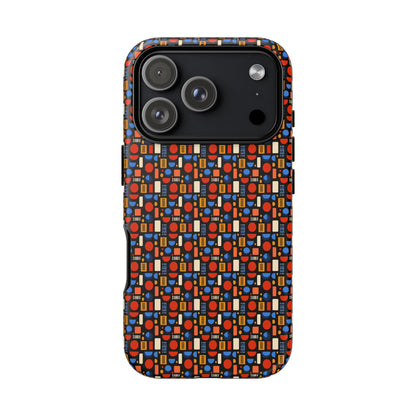 Geometric Retro Mosaic Tough Phone Case — Durable Colorful Protective Cover
