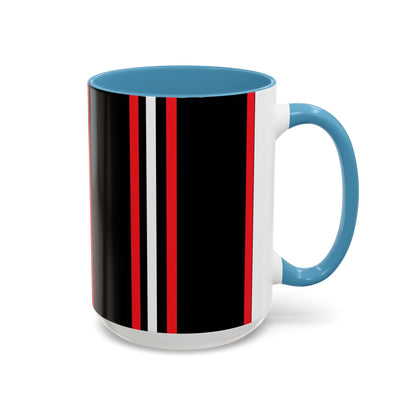 Black Accent Coffee Mug with Red & White Racing Stripes — 11/15oz