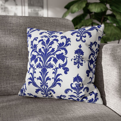 Blue Damask Decorative Pillowcase — Elegant Baroque Throw Pillow Cover