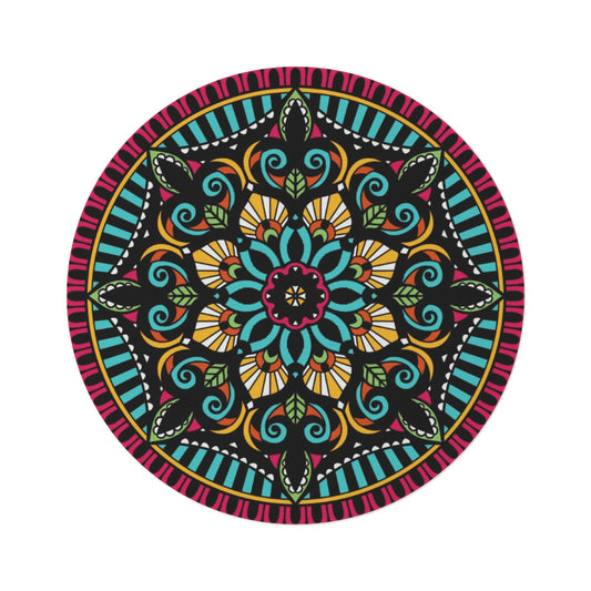 Boho Floral Mandala Round Rug — Colorful Decorative Floor Mat