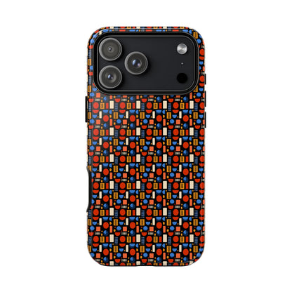 Geometric Retro Mosaic Tough Phone Case — Durable Colorful Protective Cover