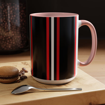 Black Accent Coffee Mug with Red & White Racing Stripes — 11/15oz