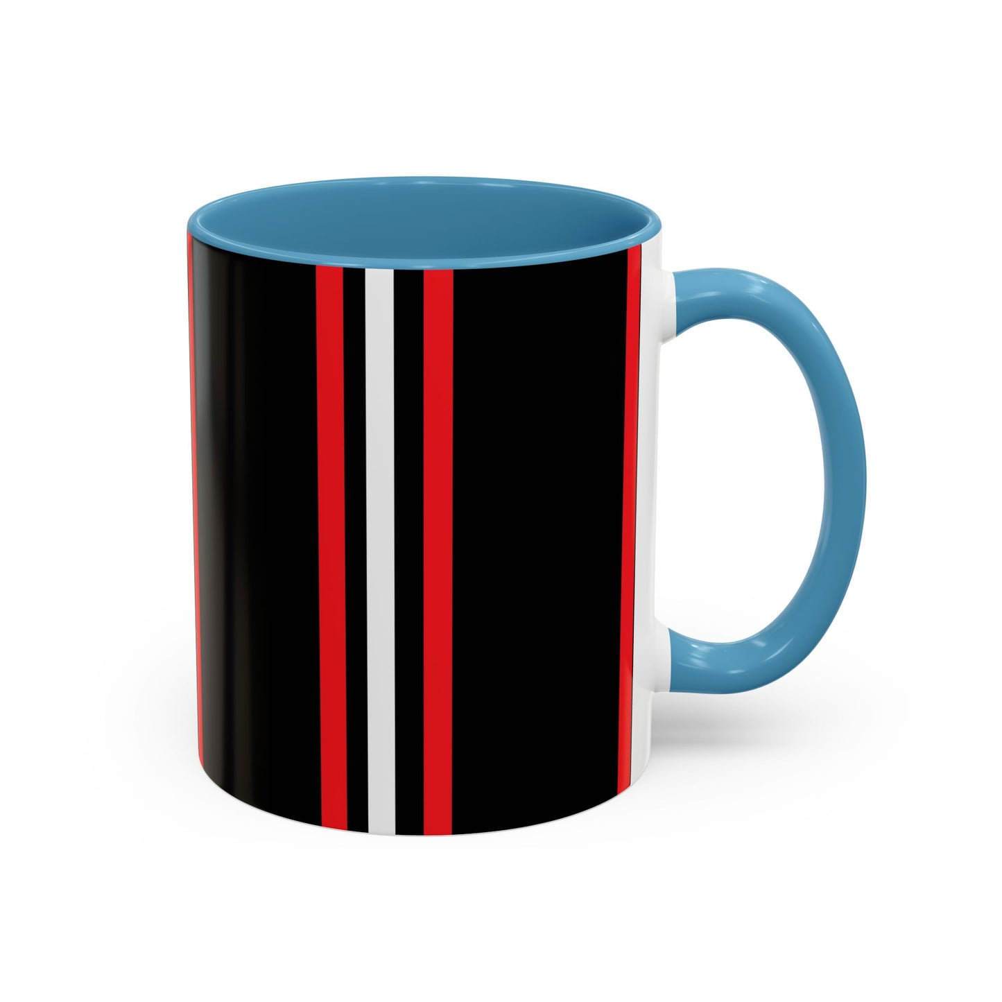 Black Accent Coffee Mug with Red & White Racing Stripes — 11/15oz