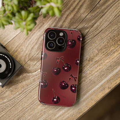 Cherry Pattern Phone Case — Retro Dark Red Cherry iPhone Cover