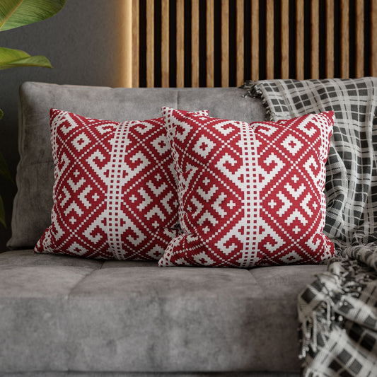 Red Nordic Geometric Pillowcase – Scandinavian Knit Pattern Square Pillow Cover