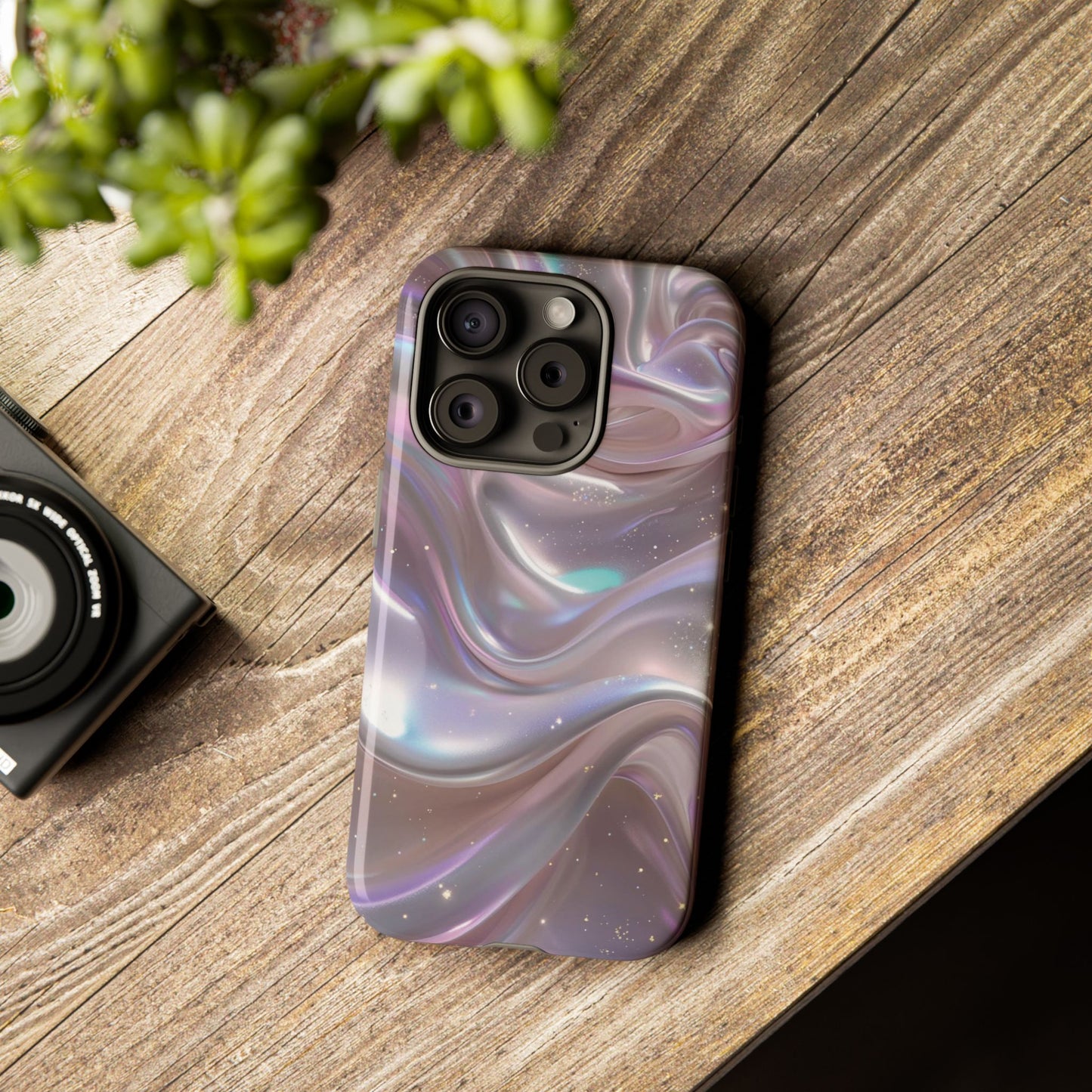 Iridescent Marble Tough Phone Case — Shimmery Swirl Protective Cover