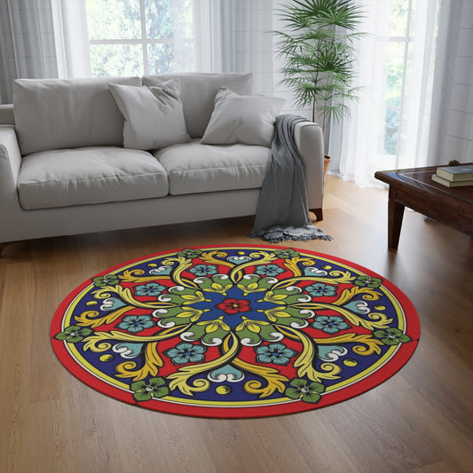 Bohemian Floral Mandala Round Rug