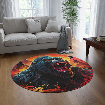 Roaring King Gorilla Round Rug — Bold Monster Art Accent Mat for Game Rooms & Dorms