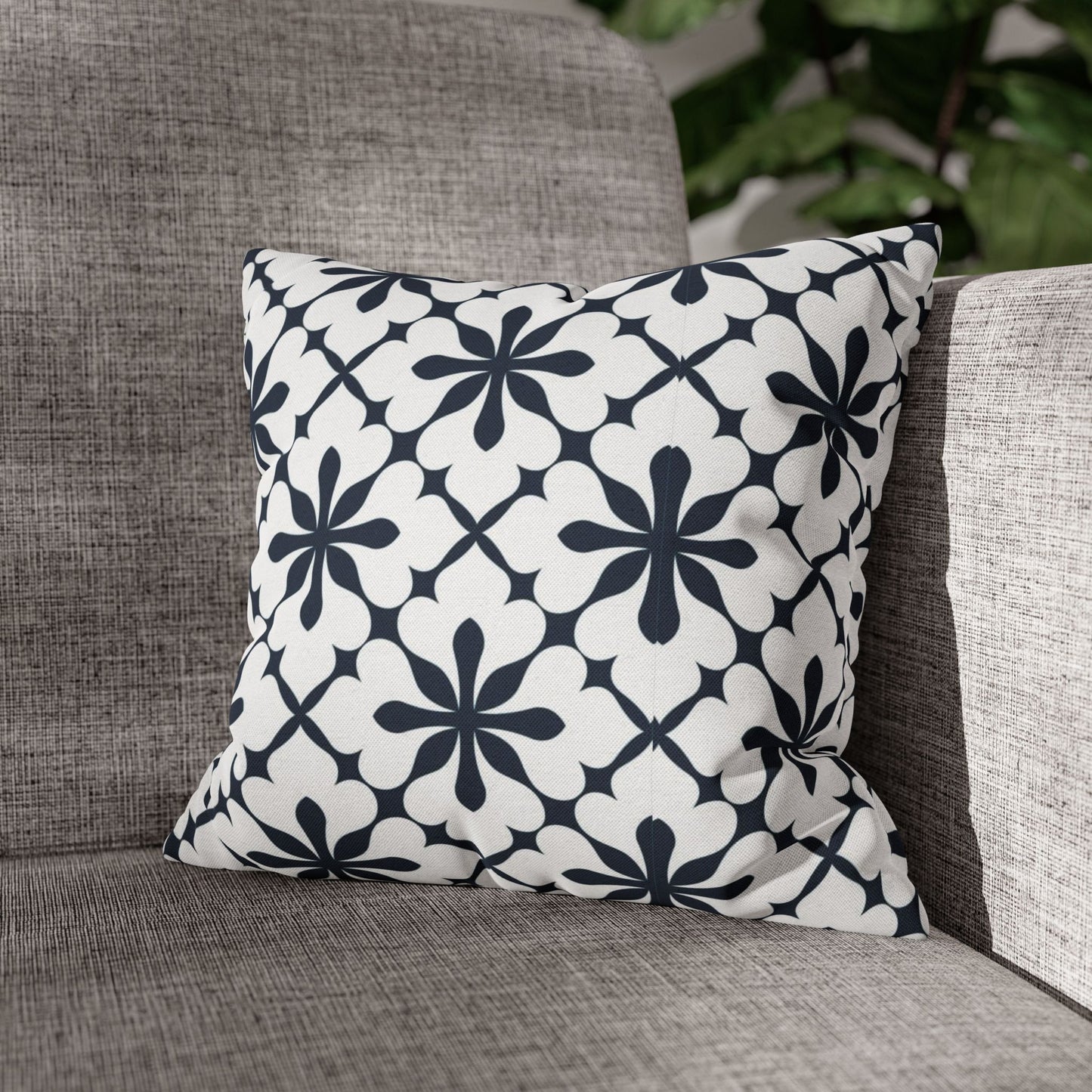 Decorative Square Pillow Cover — Navy Floral Tile Pattern
