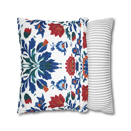 Boho Floral Decorative Pillowcase — Red & Blue Suzani Pattern
