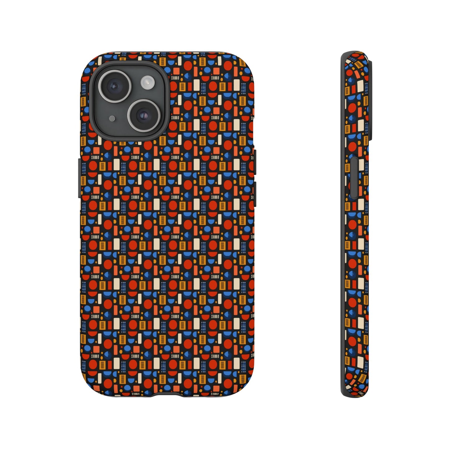 Geometric Retro Mosaic Tough Phone Case — Durable Colorful Protective Cover