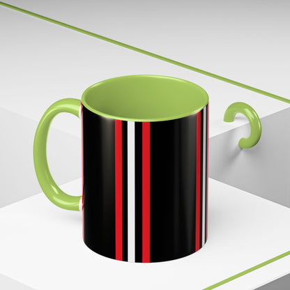 Black Accent Coffee Mug with Red & White Racing Stripes — 11/15oz