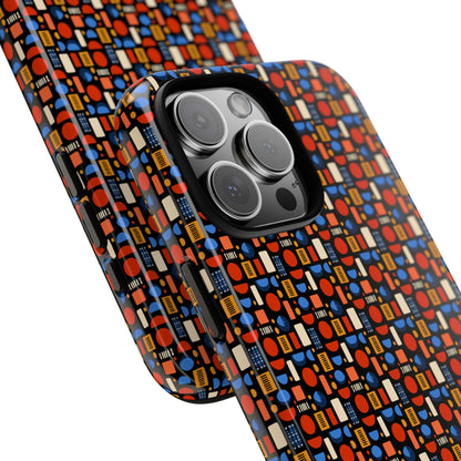 Geometric Retro Mosaic Tough Phone Case — Durable Colorful Protective Cover