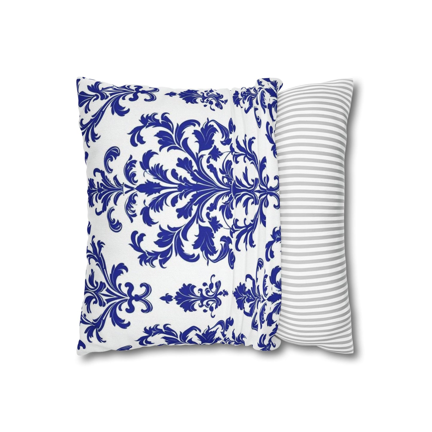 Blue Damask Decorative Pillowcase — Elegant Baroque Throw Pillow Cover