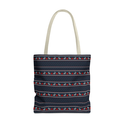 Holiday Reindeer Stripe Tote Bag — Festive Christmas Pattern Tote