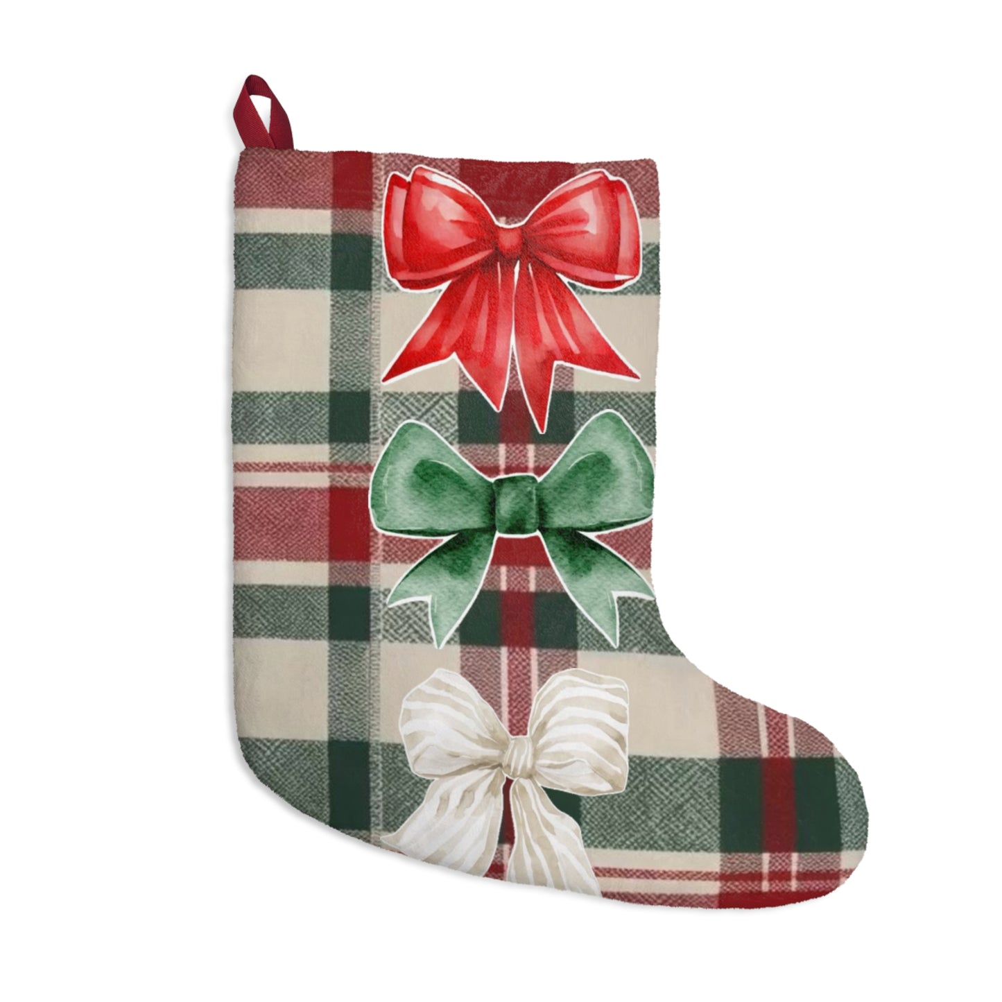 Plaid Bow Christmas Stocking - Red, Green & Cream Holiday Stocking