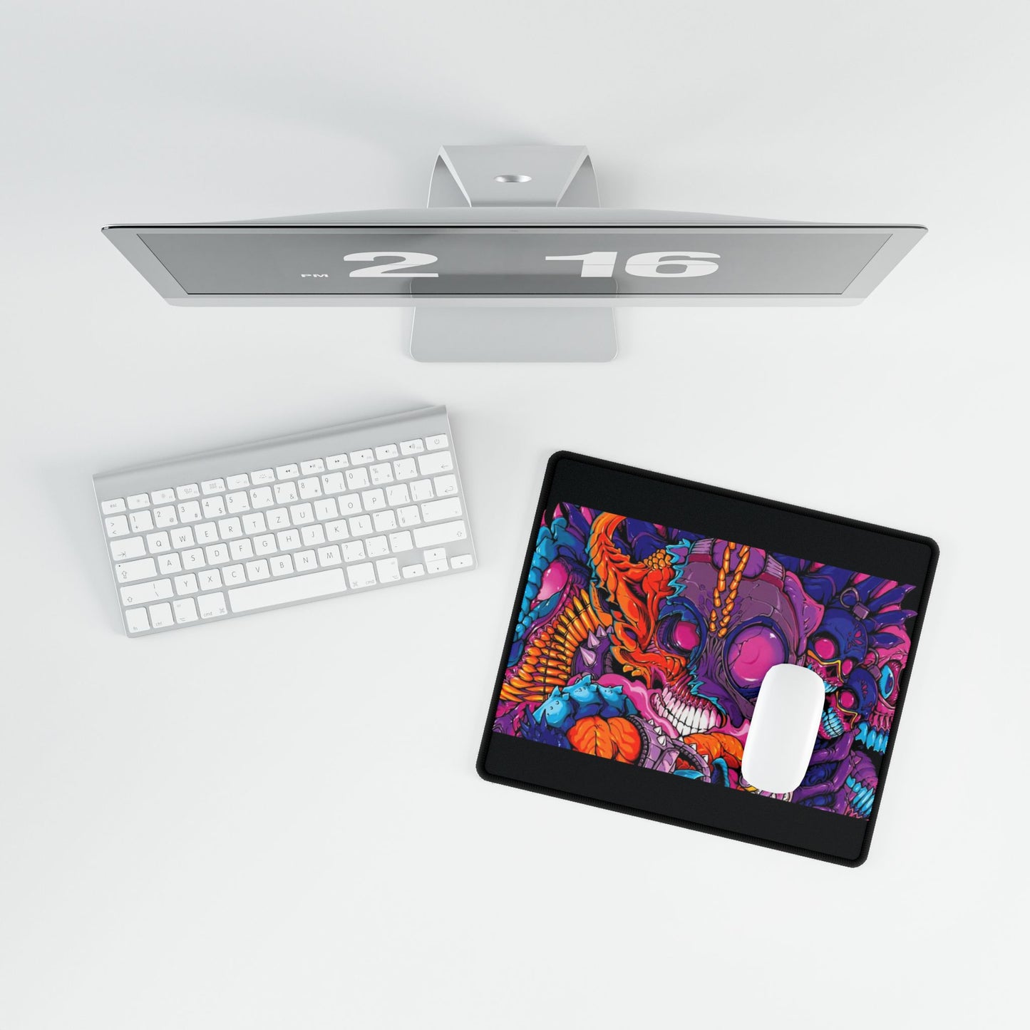 Neon Skull Chaos Large Gaming Desk Mat — Vibrant Skull Art Mouse Pad for PC & Office