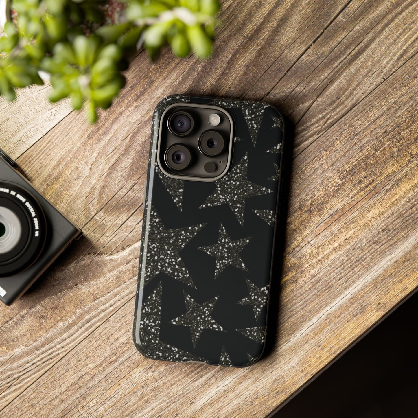 Glitter Star Tough Case — Black Sparkle Phone Case