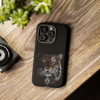 Tiger Face Phone Case — Protective Black Tough Case with Embroidered-Style Tiger Design