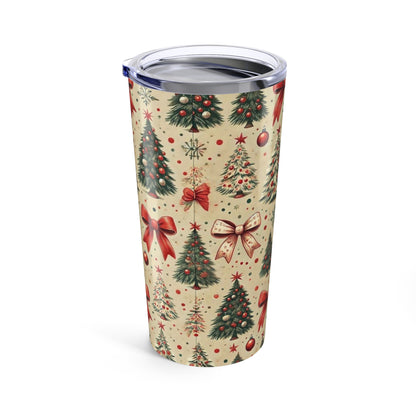 20oz Christmas Tumbler — Vintage Tree & Red Bow Holiday Travel Cup