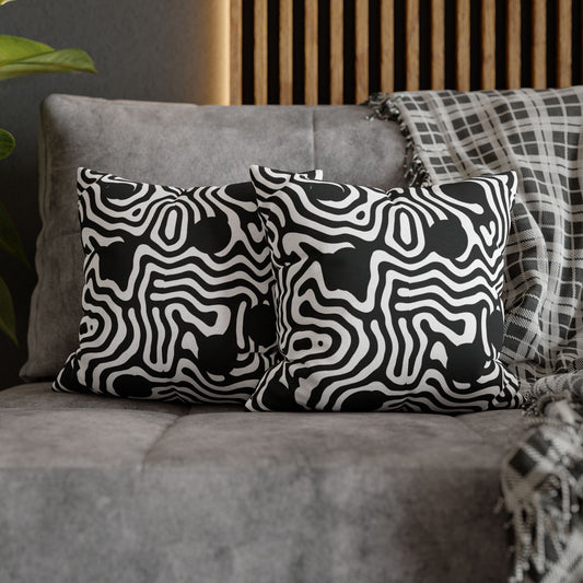 Abstract Black & White Swirl Pillowcase — Modern Geometric Throw Pillow Cover