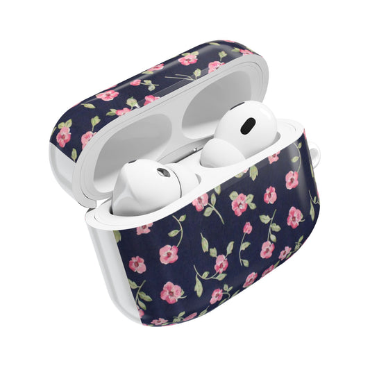 Floral Navy Pink Blossoms AirPod Case — Cute Protective Wireless Earbud Cover