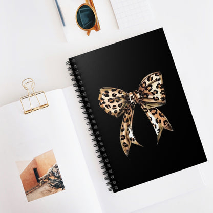 Leopard Bow Spiral Notebook — Ruled Journal for Notes & Gifts