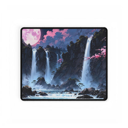 Cherry Blossom Waterfall Desk Mat — Scenic Anime Landscape Gaming/Work Desk Pad