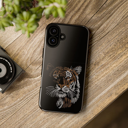 Tiger Face Phone Case — Protective Black Tough Case with Embroidered-Style Tiger Design