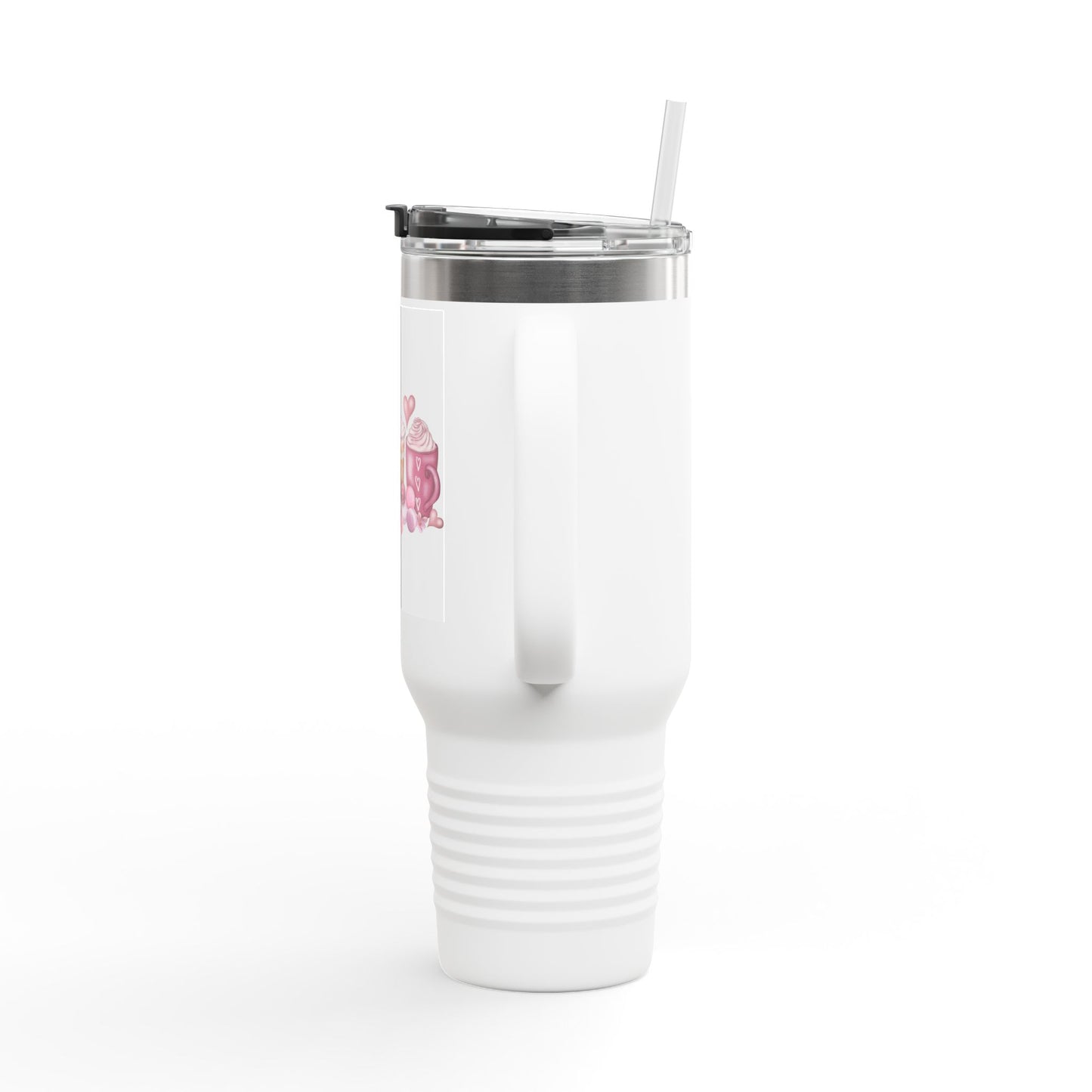 40oz Insulated Travel Mug — Pink Coffee & Sweets Design