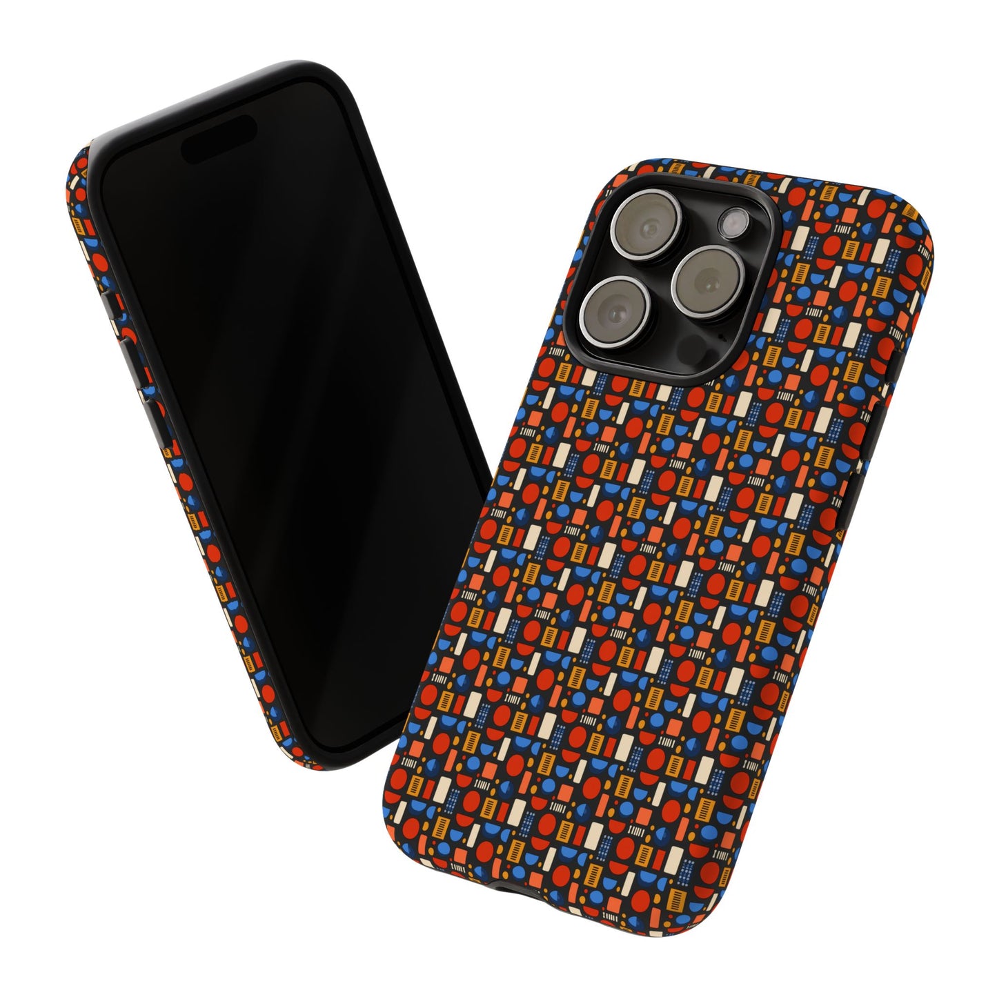 Geometric Retro Mosaic Tough Phone Case — Durable Colorful Protective Cover