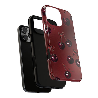 Cherry Pattern Phone Case — Retro Dark Red Cherry iPhone Cover