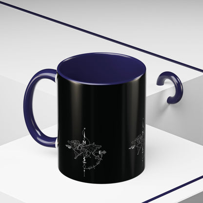 Compass World Map Coffee Mug — Black Accent Travel Mug for Explorers