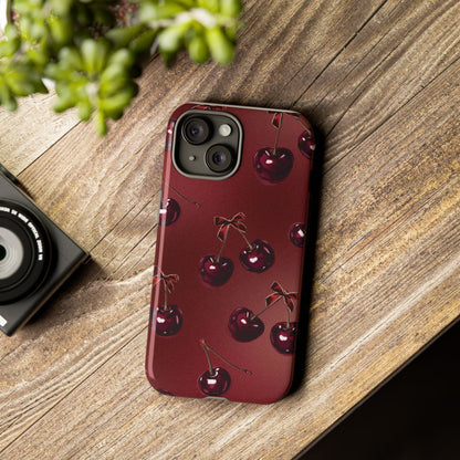 Cherry Pattern Phone Case — Retro Dark Red Cherry iPhone Cover