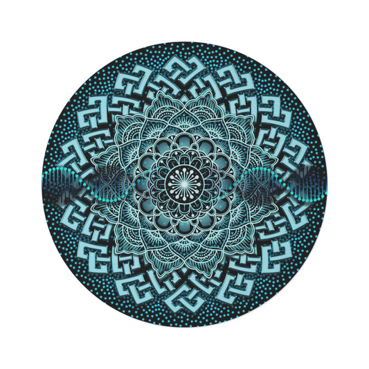 Bohemian Mandala Round Rug — Teal Geometric Floor Mat for Living Room, Yoga & Meditation