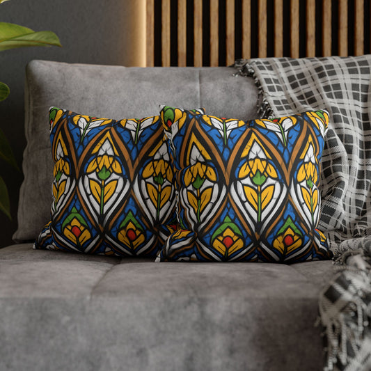 Stained Glass Floral Throw Pillowcase — Vibrant Boho Decorative Pillow Cover