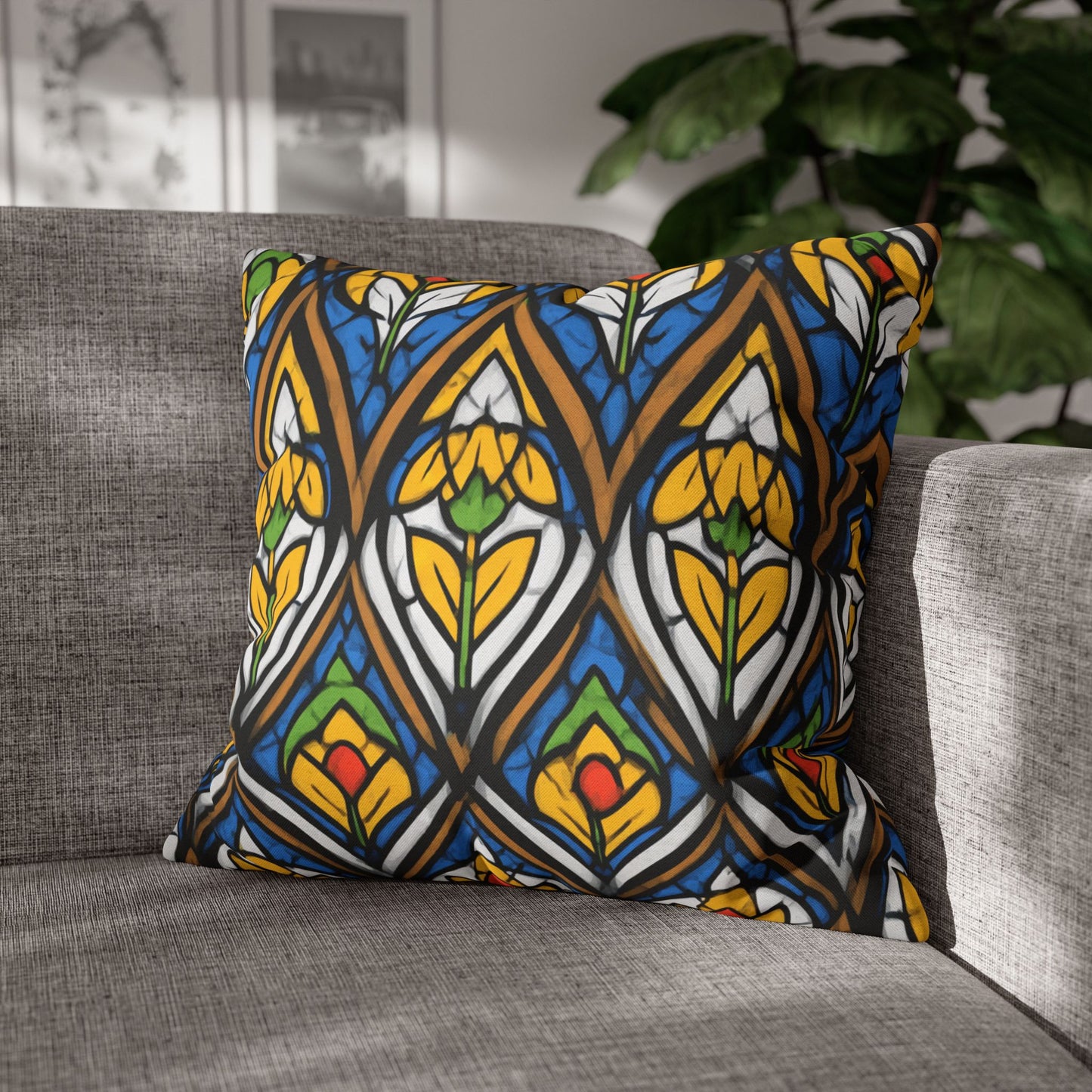 Stained Glass Floral Throw Pillowcase — Vibrant Boho Decorative Pillow Cover